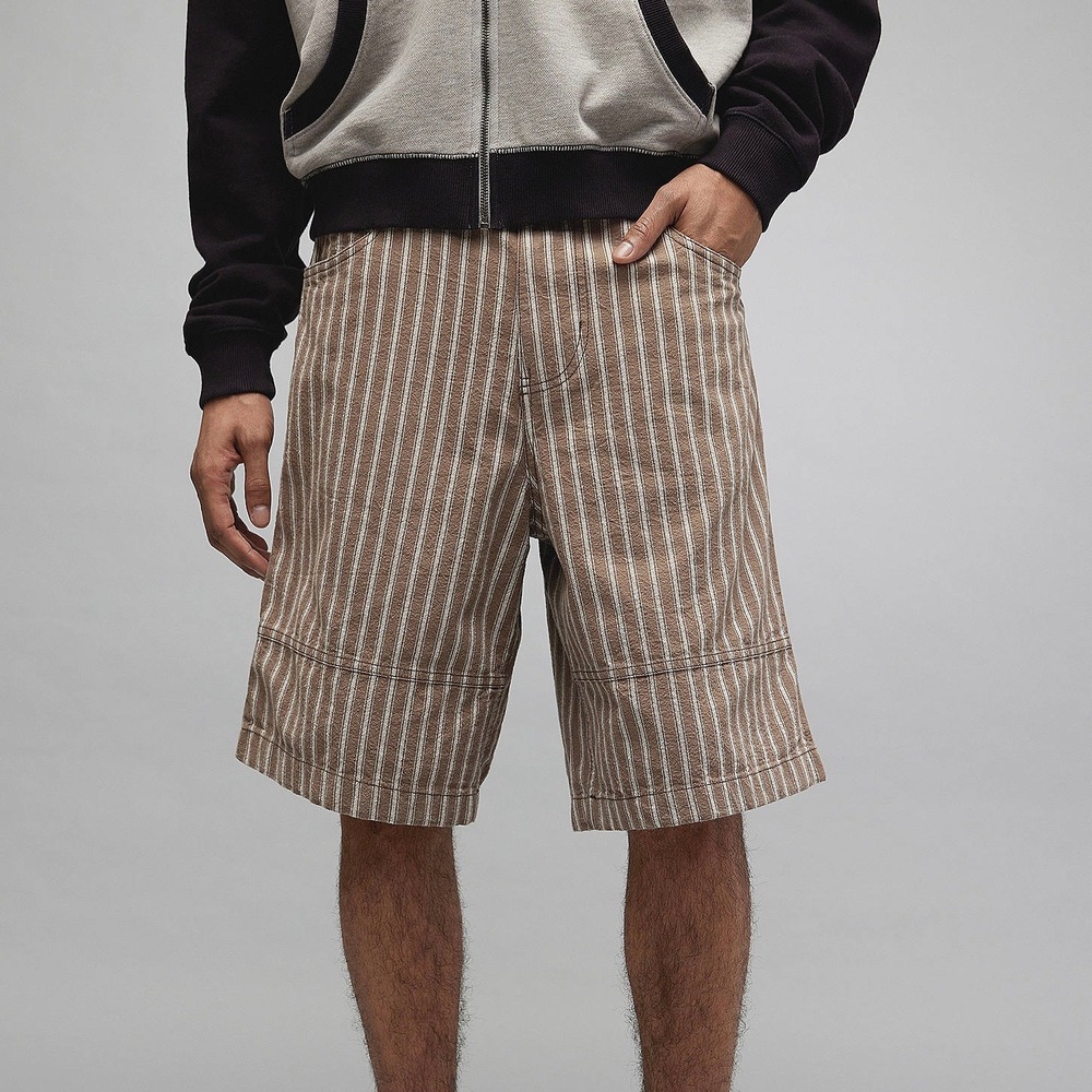 BDG Urban Outfitters Carpenter Baggy Jorts Shorts Mens 34 Brown White Striped